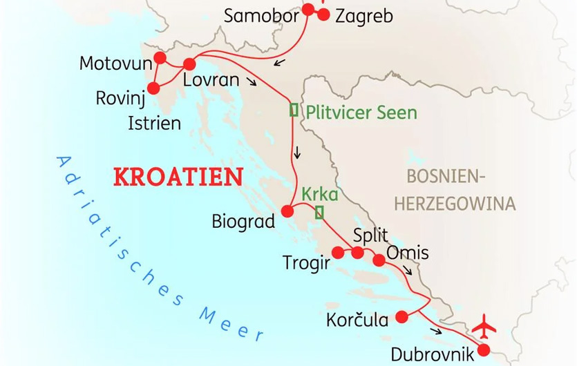 Reiseverlauf Kroatische Höhepunkte