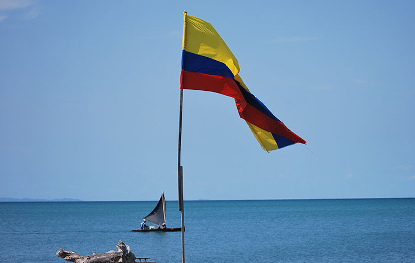 Fahne am Strand von Sanguaré